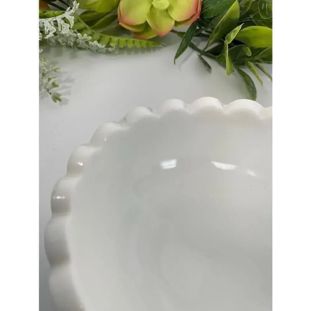 Olde Virginia Glass White Oval Basket with Thumbprint Handle Sticker